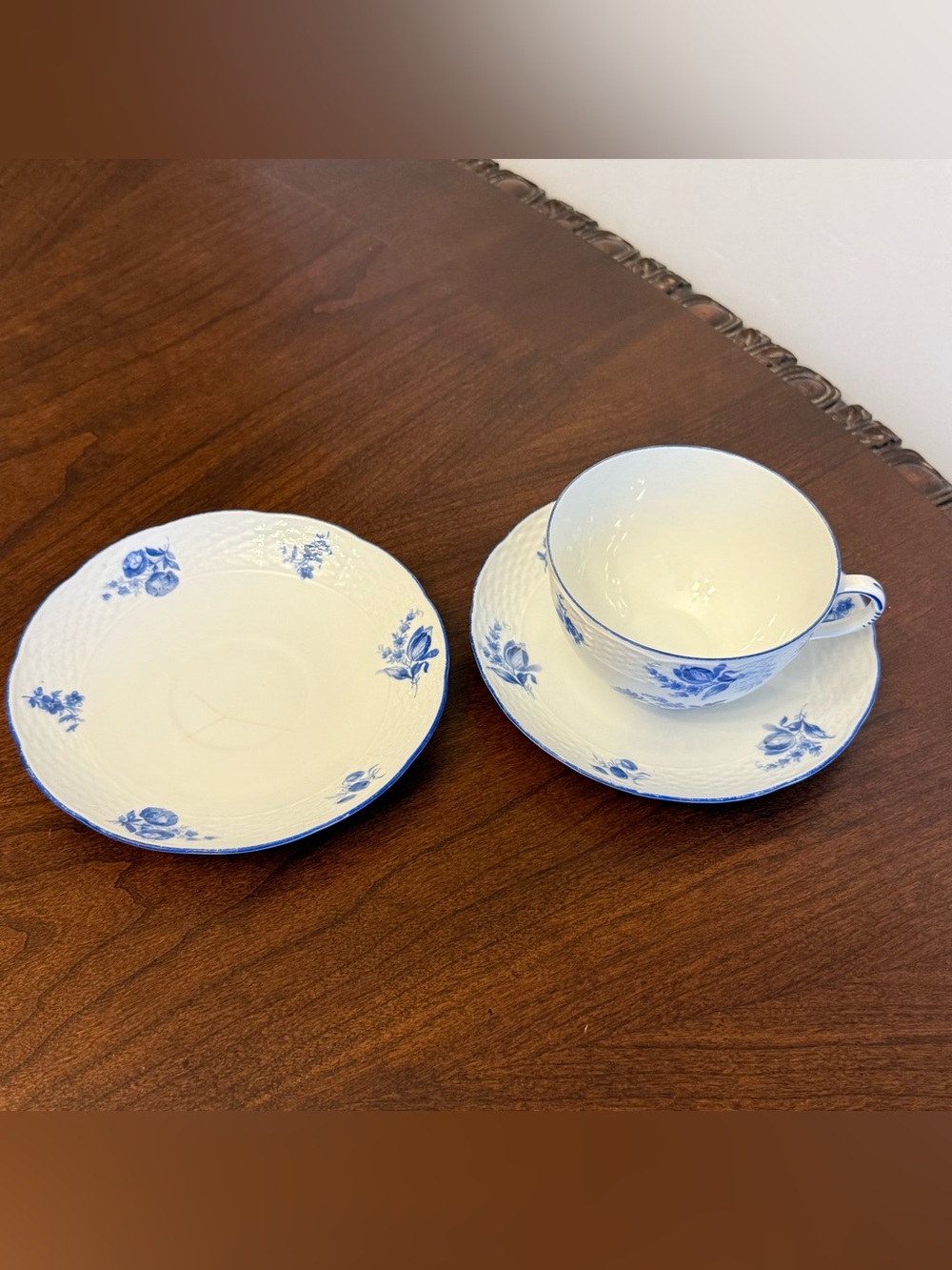 Antique Carl Teichert Meissen Blue Flowers Large Tea Cup & Saucer Set + Extra